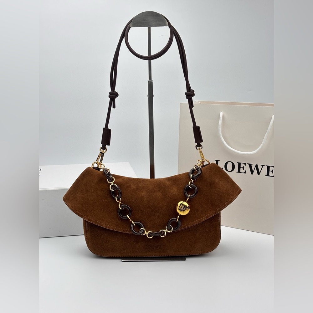 Loewe Brown Suede Flap Shoulder Bag